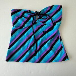 Malibu Dream Girl Strapless Tankini Top With Striped Design In Blue Purple & Bla